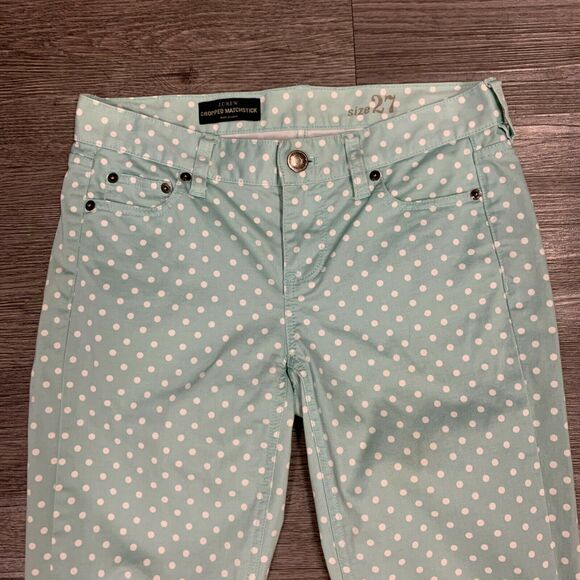 J.Crew Matchstick Jeans Women's Size 27 Mint Green Polka Dots Cropped Pants - Picture 4 of 10